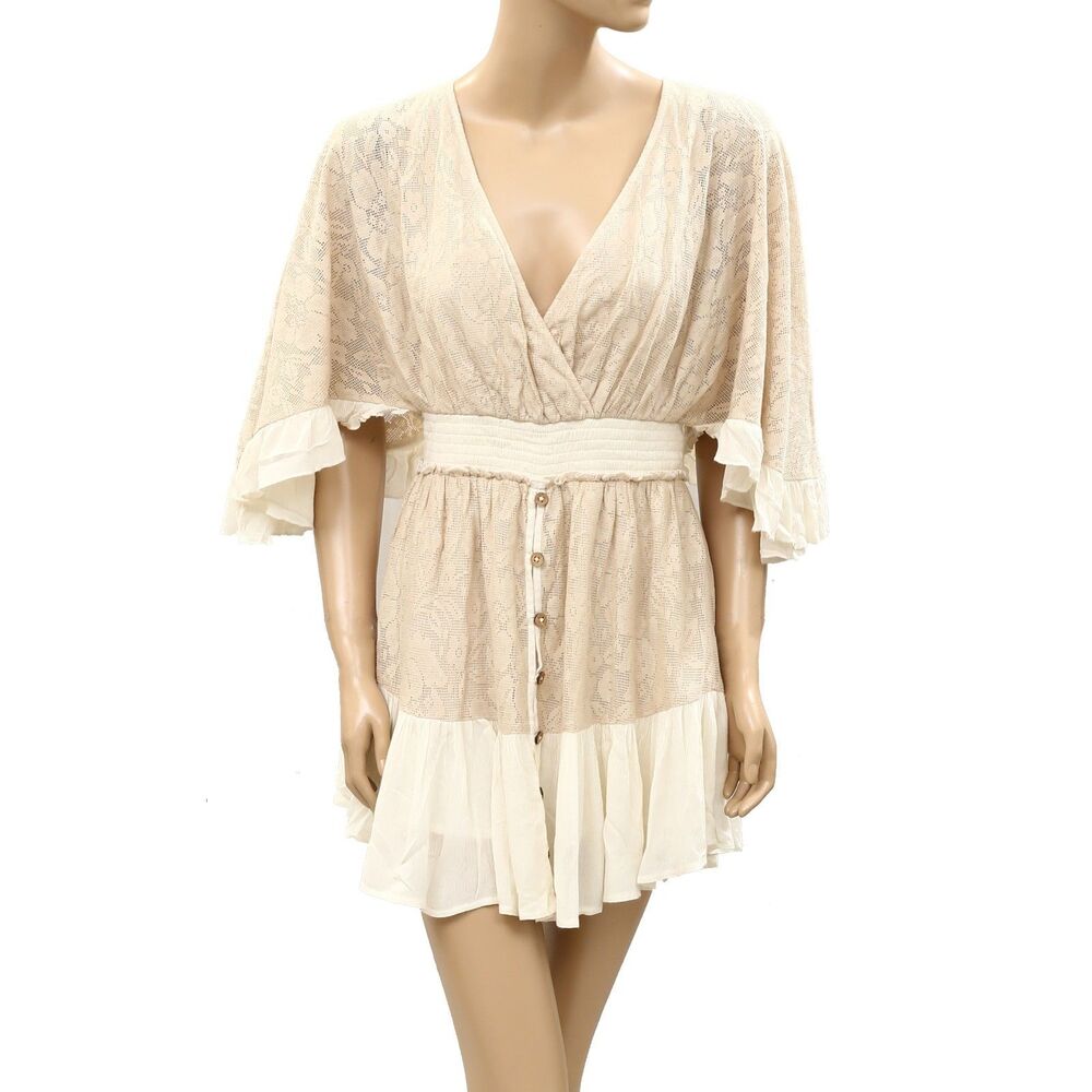 Free People Shyanne Mini Romper Ruffle Wrap Floral Lace Resort V Neck S 286476